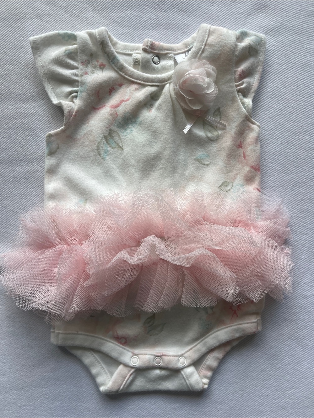 NWOT MINICLASIX Girls Size 3 mths 0-12 lbs One Piece Floral Tulle Tutu Bodysuit